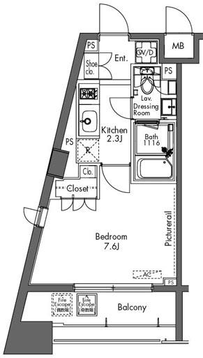 PROUD FLAT三軒茶屋 (1K/6階)の間取り写真