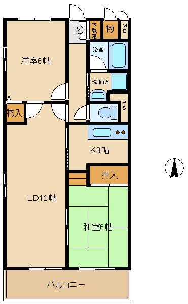 プラマー2番館(2LDK/5階)の間取り写真