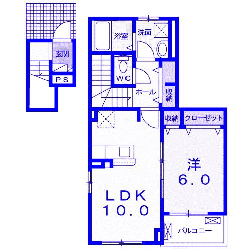 ブルー ムーン(1LDK/2階)の間取り写真