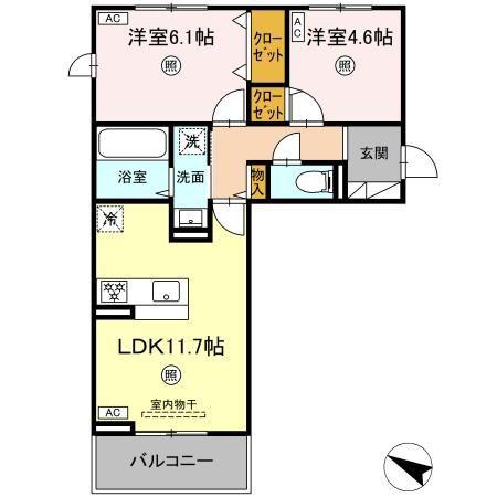 CIEL A棟(2LDK/3階)の間取り写真