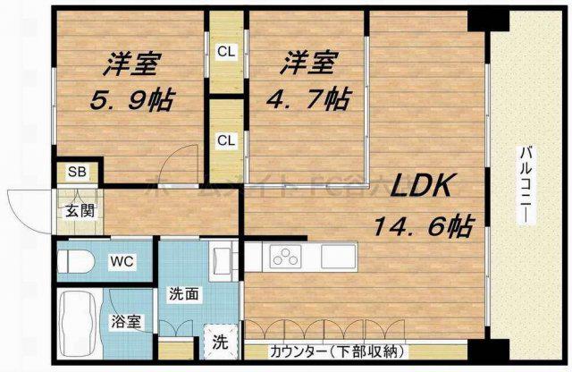 リヴゴーシュ天満橋(2LDK/9階)の間取り写真