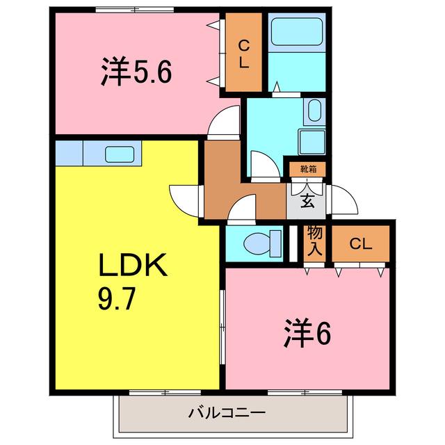カーサMASAKI(2LDK/1階)の間取り写真