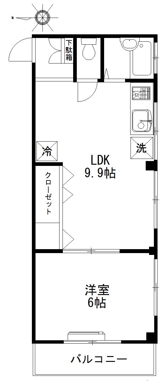 ワダコーポラス(1LDK/2階)の間取り写真