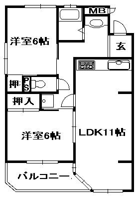 エルパラッツォ三田(2LDK/3階)の間取り写真