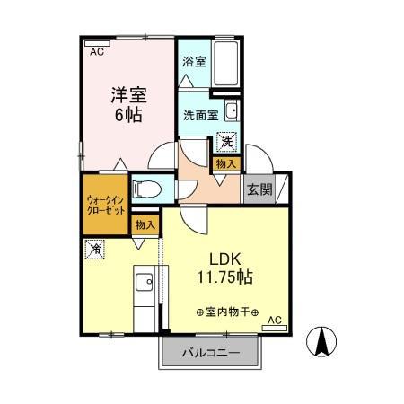 セジュールKIYO B(1LDK/2階)の間取り写真