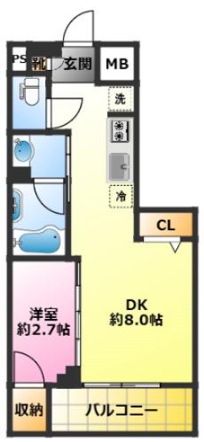 リルシア武蔵中原(1DK/3階)の間取り写真