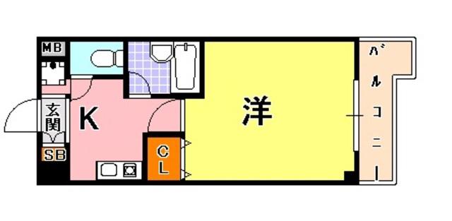 アルパ三宮(1K/3階)の間取り写真