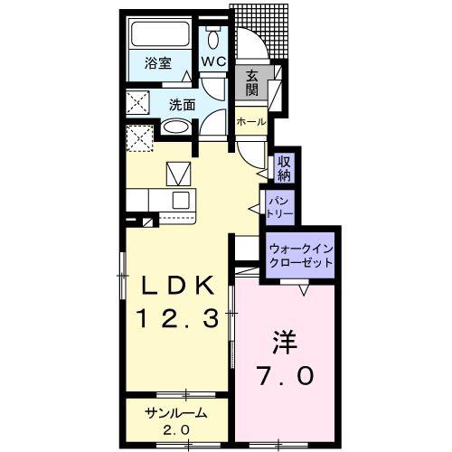 メゾンリッシュ薬師(1LDK/1階)の間取り写真