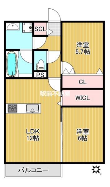 LLUZ津福公園(2LDK/3階)の間取り写真