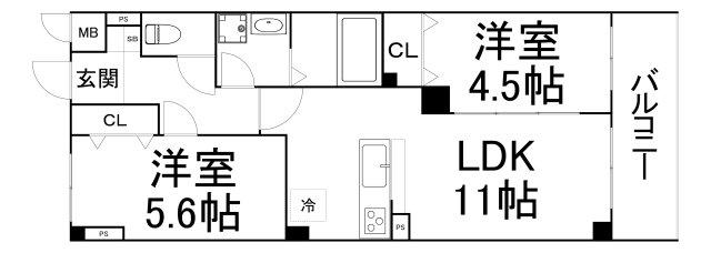 アーク美章園(2LDK/1階)の間取り写真
