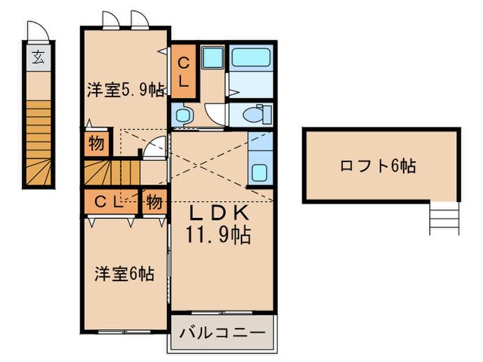 ロマニーヒロノII(2LDK/2階)の間取り写真