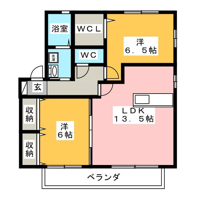 リビングタウンヴェルードB(2LDK/2階)の間取り写真