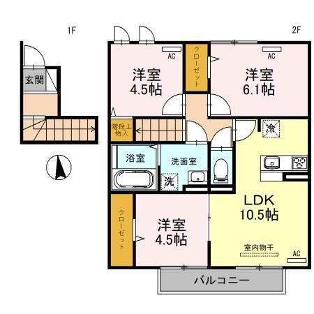 ヒルパストラルIII(3LDK/2階)の間取り写真