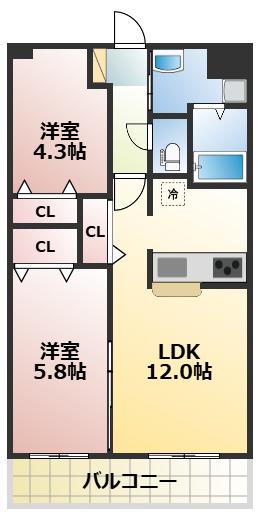 KANNA(2LDK/1階)の間取り写真