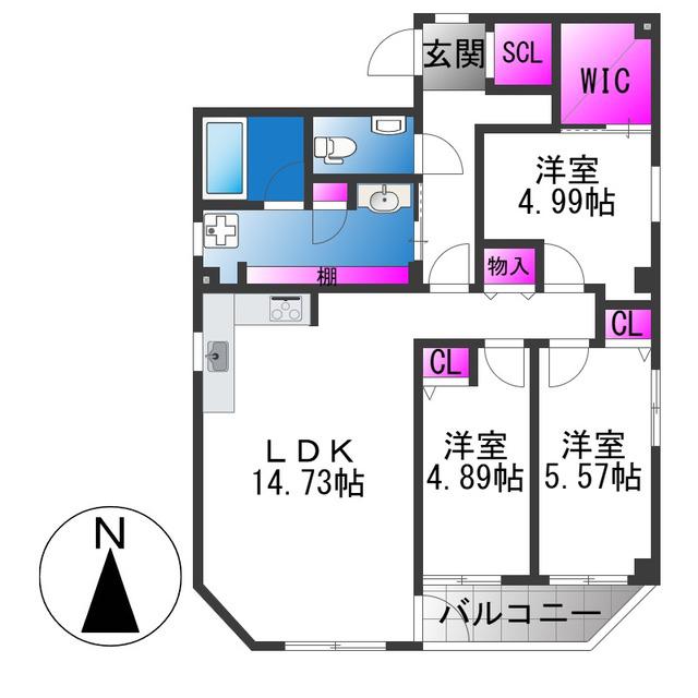 URBAN HILLS 東小橋(3LDK/4階)の間取り写真