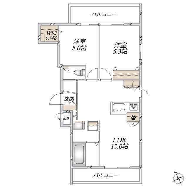 KIRSCHE ICHIKAWA(2LDK/3階)の間取り写真