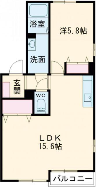 LIVING TWOA棟(1LDK/2階)の間取り写真