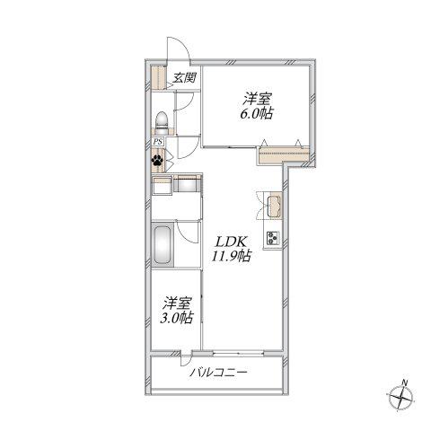 グランベルデ(2LDK/2階)の間取り写真