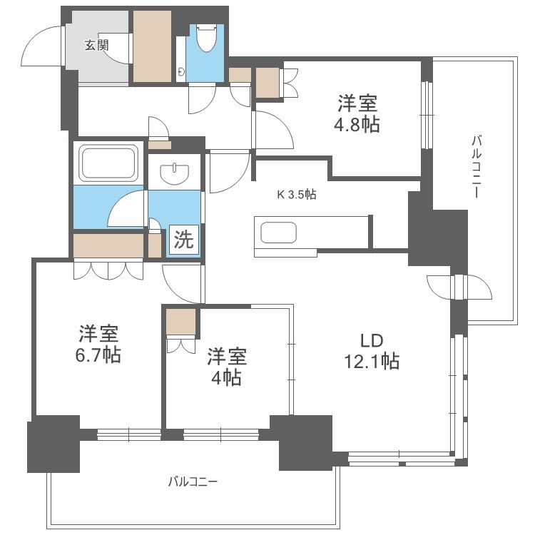 ザ・札幌タワーズ ウエストタワー(3LDK/7階)の間取り写真