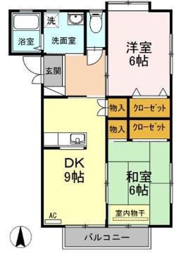 ラフィーネ C棟(2DK/1階)の間取り写真