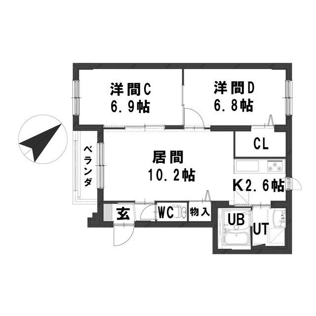 グランメール栄通20B(2LDK/4階)の間取り写真