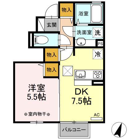 コンフォールななせ(1DK/1階)の間取り写真