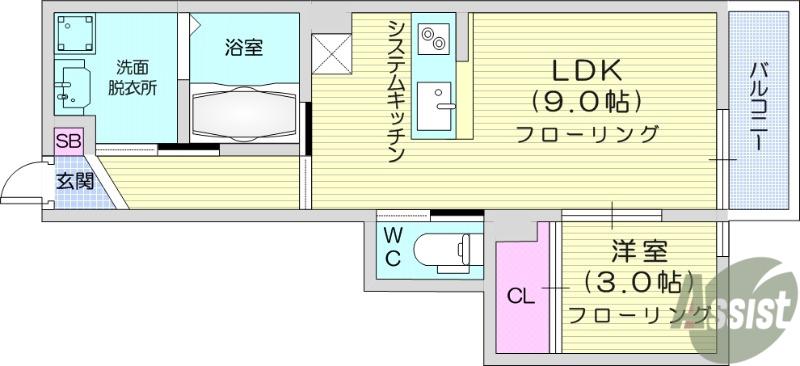 ANYRE高砂駅東Ⅱ(1LDK/3階)の間取り写真