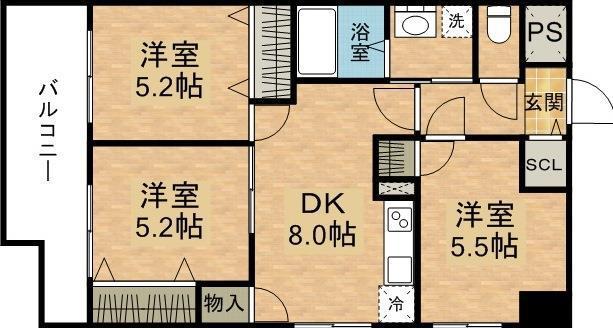 エヴァーグリーン思案橋(3DK/14階)の間取り写真