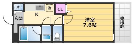 クローリスメゾン2番館(1K/1階)の間取り写真