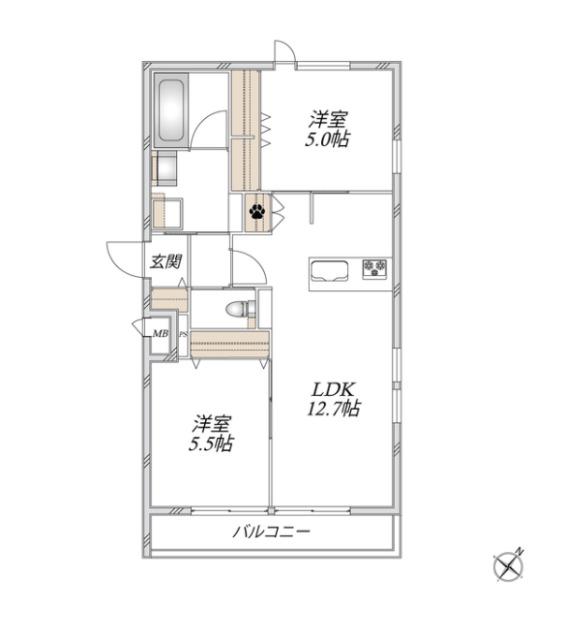 戸田市美女木メゾン(2LDK/2階)の間取り写真