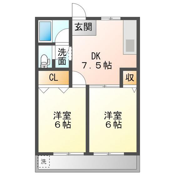 フェアリーテイル(2DK/2階)の間取り写真