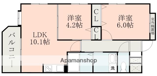 クラージュ田上(2LDK/5階)の間取り写真