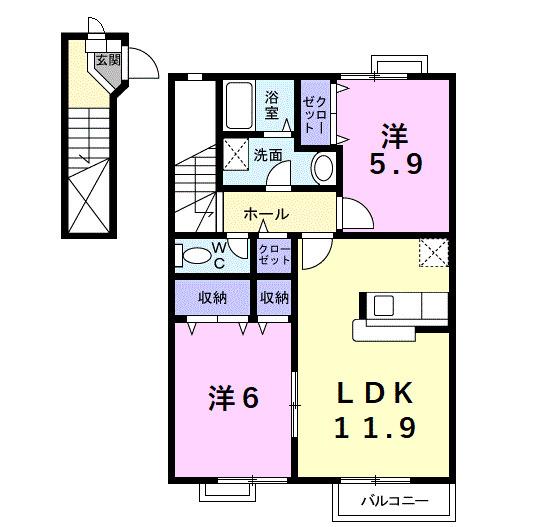 メゾンドラパンII(2LDK/2階)の間取り写真