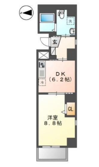アークビル(1DK/8階)の間取り写真