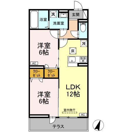 イーリスコート大和中央(2LDK/3階)の間取り写真