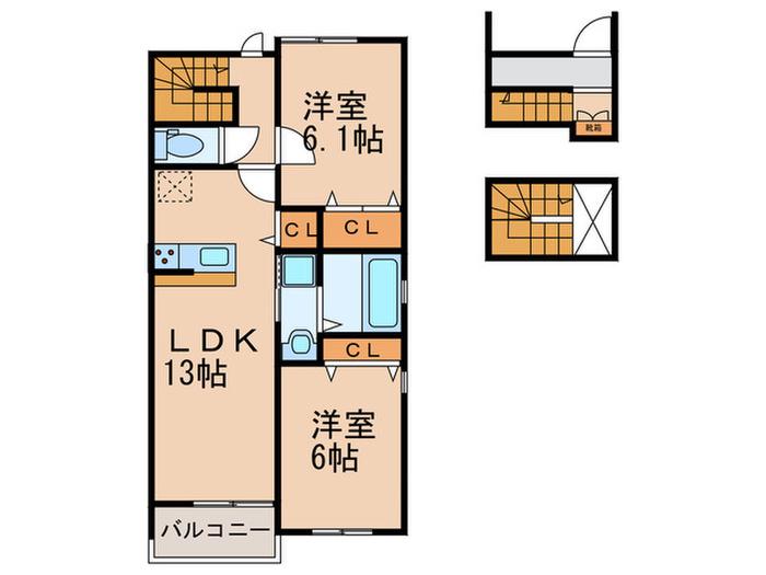 シャルムール大池(2LDK/3階)の間取り写真