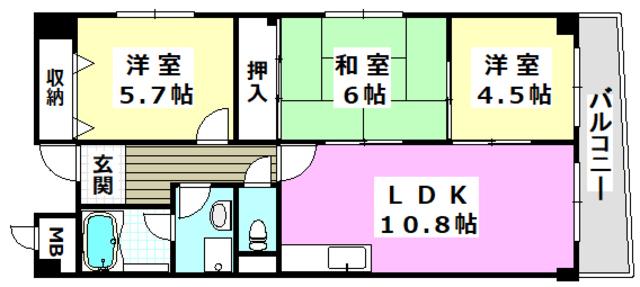 ルミエール南摂津(3LDK/1階)の間取り写真