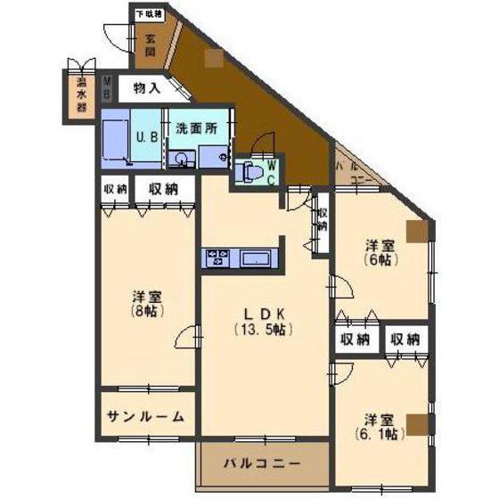 グランドプレイス駅西(3LDK/3階)の間取り写真