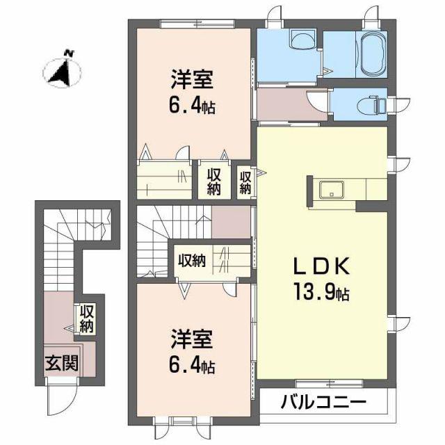 シャーメゾン風花(2LDK/2階)の間取り写真