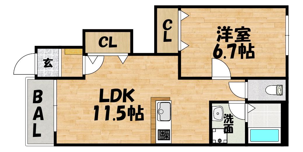 フェリオカーネ(1LDK/1階)の間取り写真