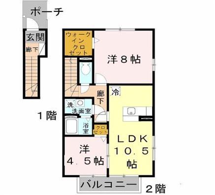 ローズコート野添 B棟(2LDK/2階)の間取り写真