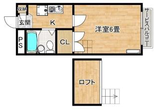 シャンブルKITANO(1SK/1階)の間取り写真
