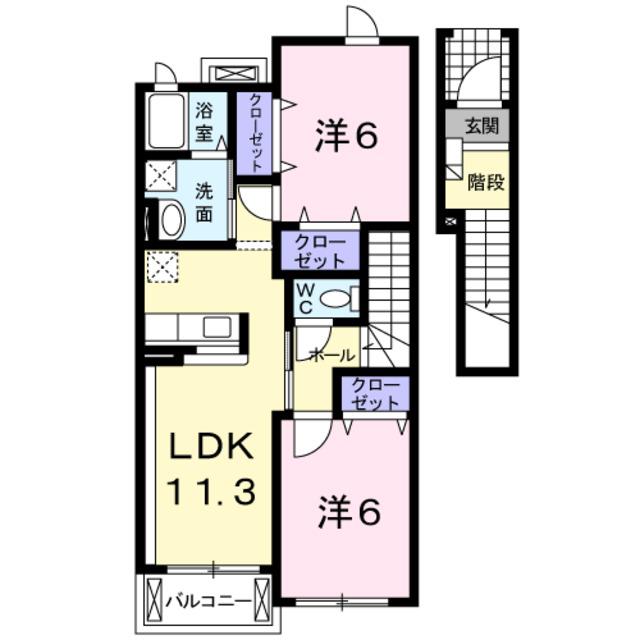 フィオーレR(2LDK/2階)の間取り写真