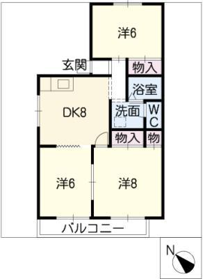 パークサイド鈴(3DK/2階)の間取り写真