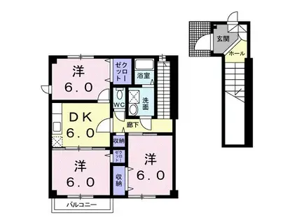 エスポワールエスト田中A(3DK/2階)の間取り写真
