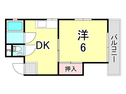 東豊ハイツ南七松(1DK/4階)の間取り写真