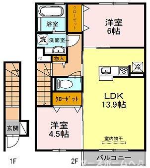 D-ROOM東町(2LDK/2階)の間取り写真