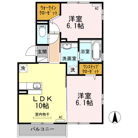 ソレイユB棟(2LDK/2階)の間取り写真