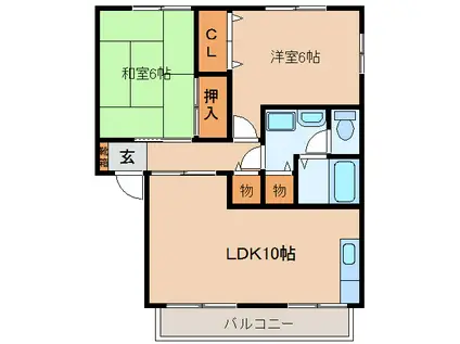 ハイグランディ知井宮(2LDK/1階)の間取り写真
