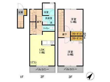 アルカサル北柏(2LDK/3階)の間取り写真